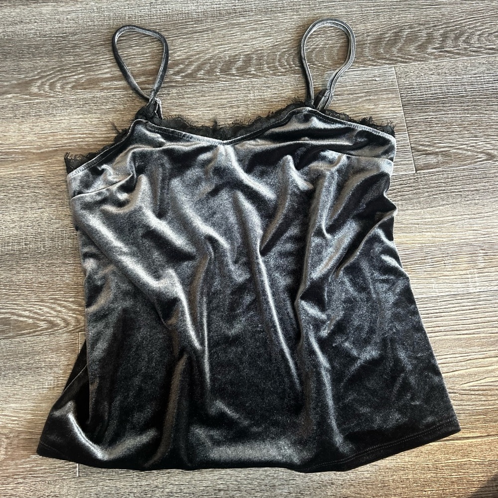 Black Velvet Spaghetti Strap Cami Top - Women's